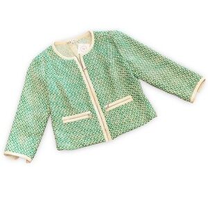 CABI Green Cream Tweed Jacket Size 4